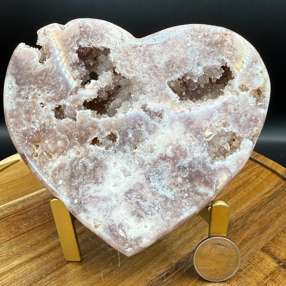 Pink Amethyst Heart Carving with Sugar Druzy Crystal Natural 661g Valentine Love